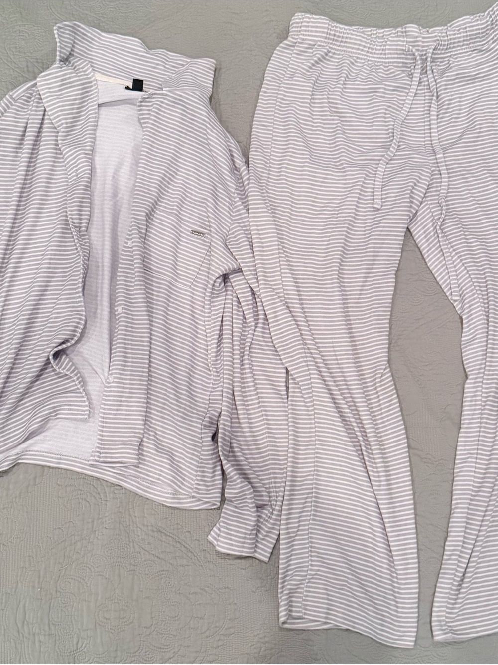 Tahari Light Gray & White Striped Pajama Lounge Set